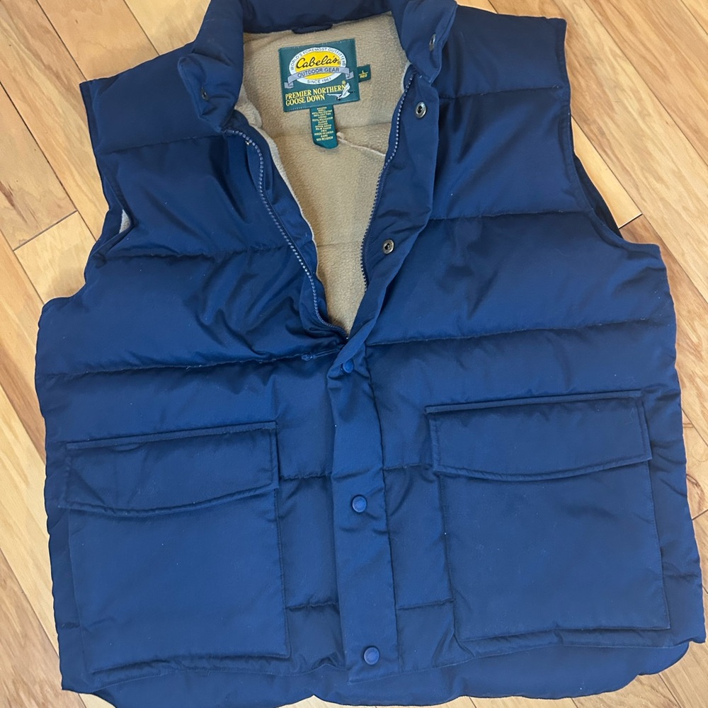 Vintage Cabela's Premier Northern Goose Down Navy Blue  Puffer Men’s Vest